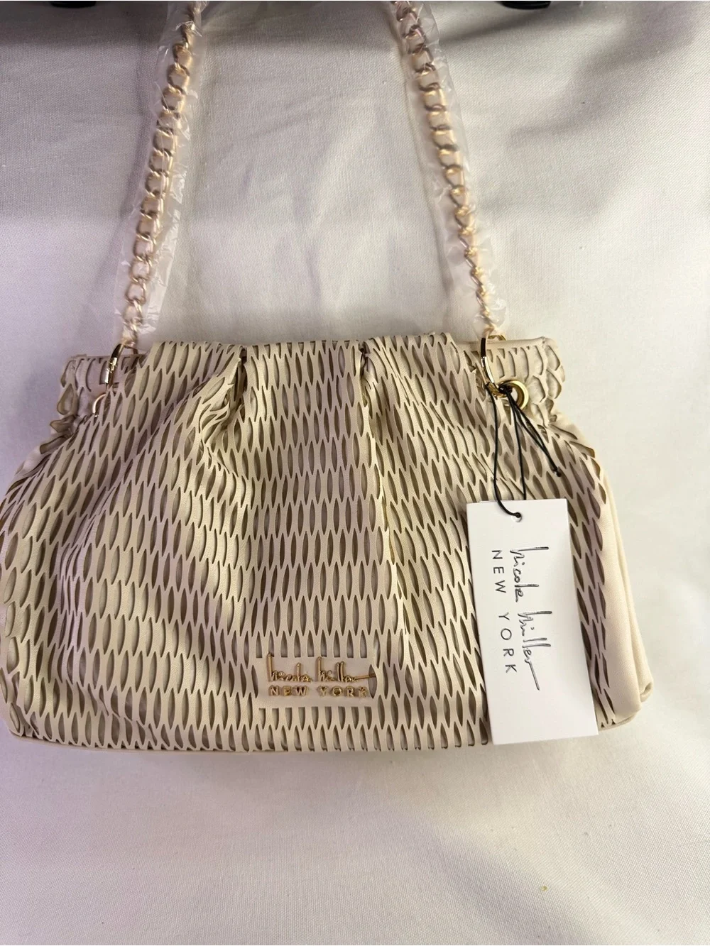 Nicole Miller Cream Mesh-Accent handbag